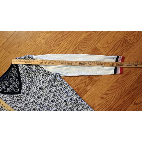 Tommy Hilfiger Anchor Print V Neck Sweater White Navy Red Long Sleeve Men's XL - Picture 3 of 7